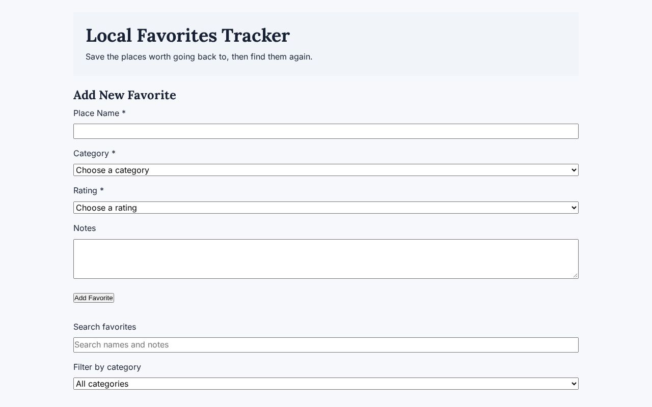 Preview of Local Favorites Tracker