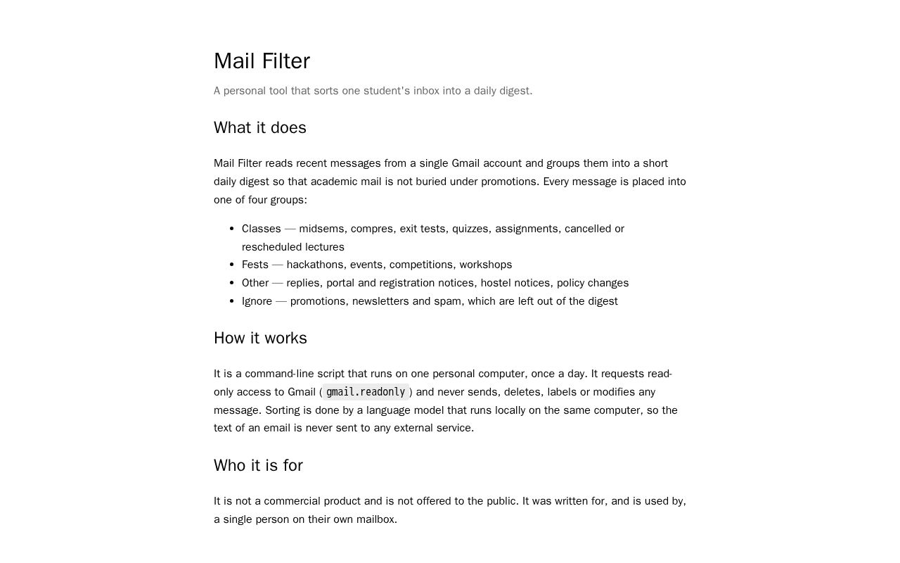 Preview of Mail Filter
