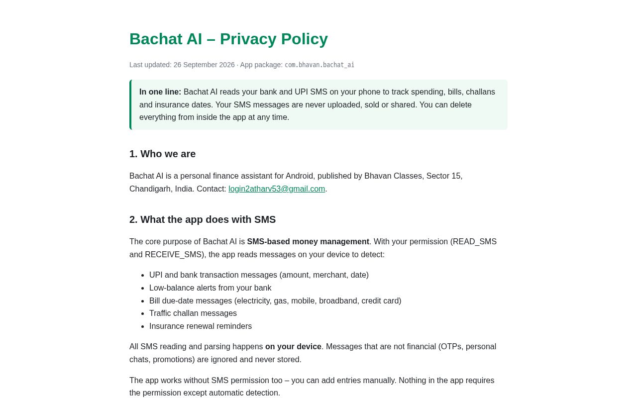 Preview of Bachat Ai Privacy