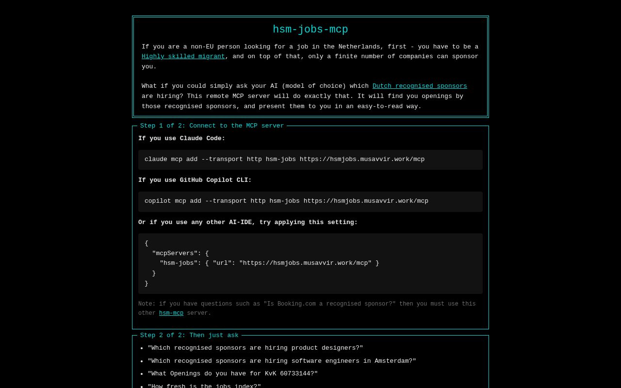 Preview of I created a remote MCP server to aid HSMs in NL to find job openings suitable for them.