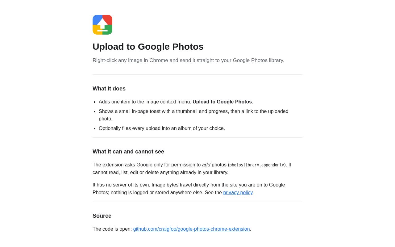 Preview of Google Photos Chrome Extension