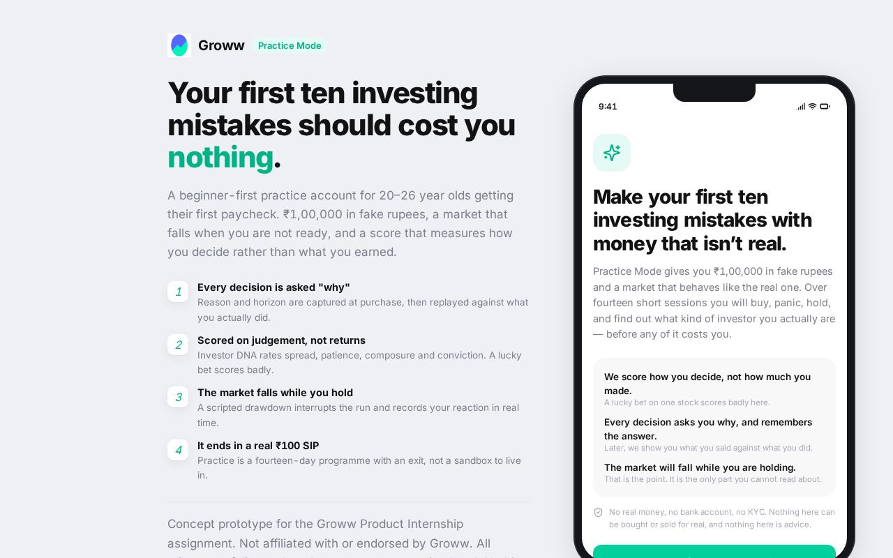 Preview of Groww Practice Mode