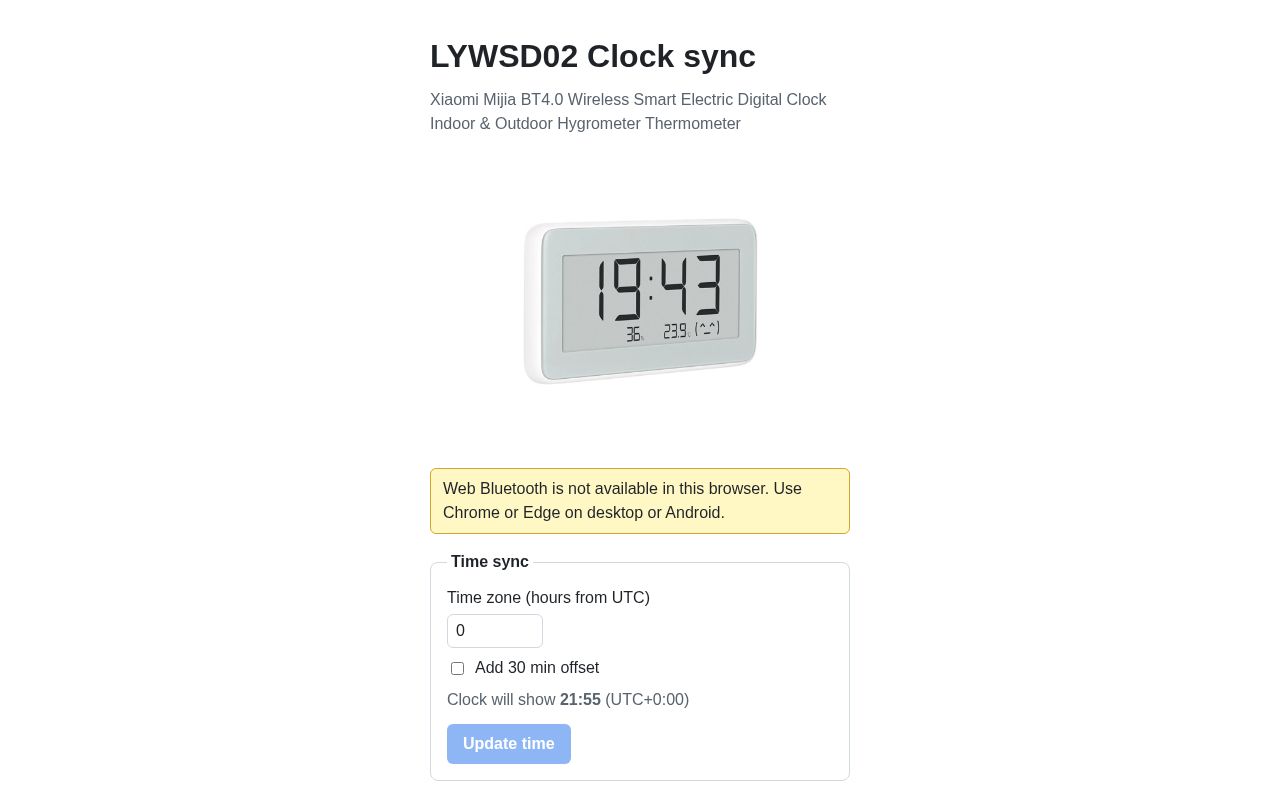 Preview of Mi LYWSD02 Clock Sync Ui