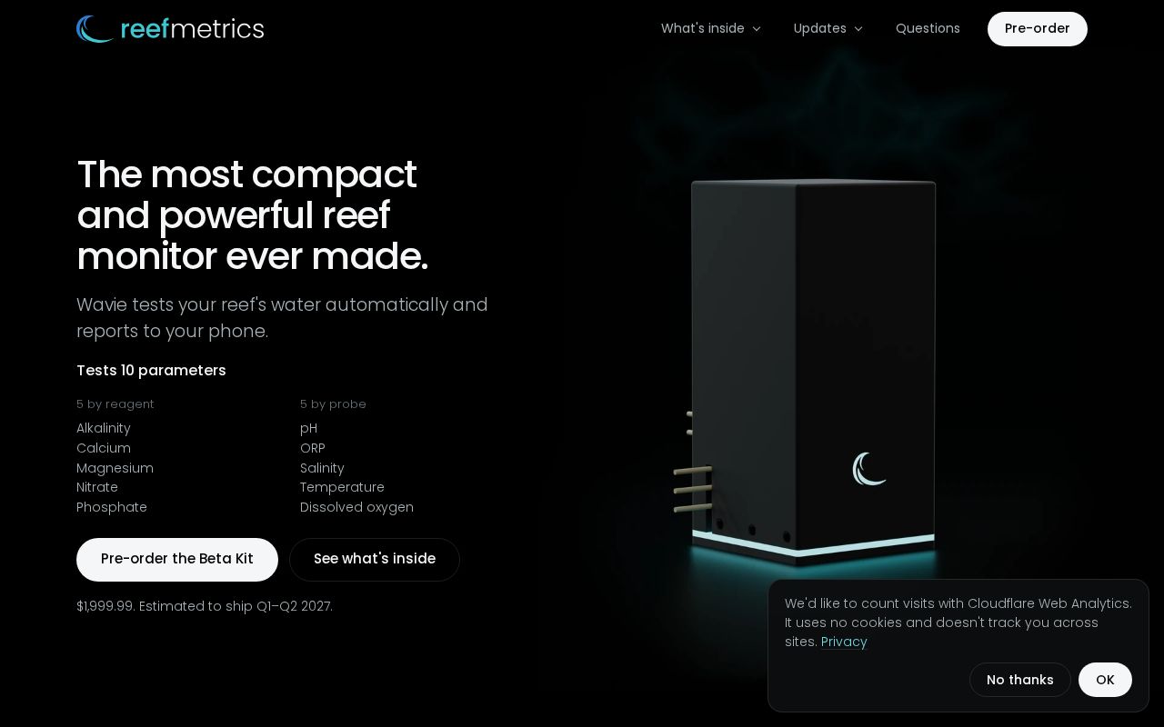 Preview of Wavie by ReefMetrics: automated reef water testing