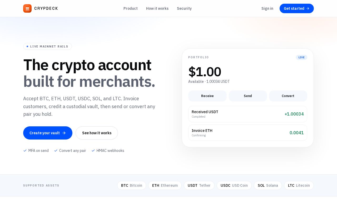 Preview of CRYPDECK marketing site for crypdeck.com