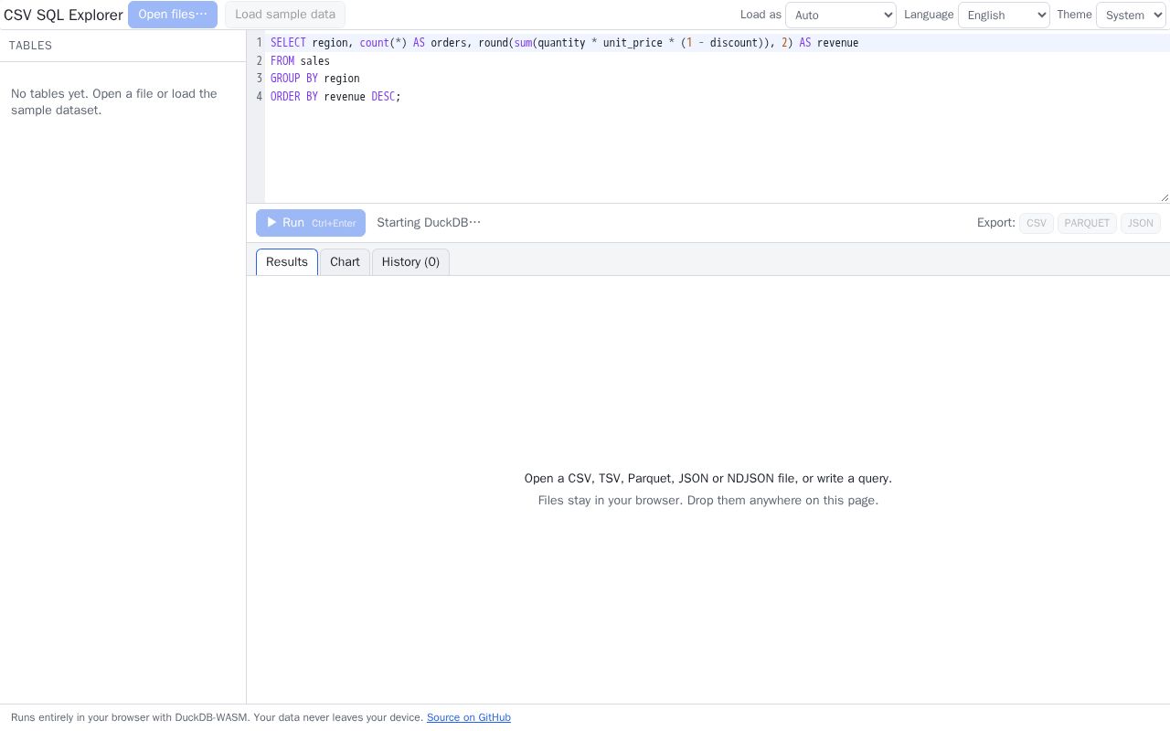 Preview of Csv Sql Explorer