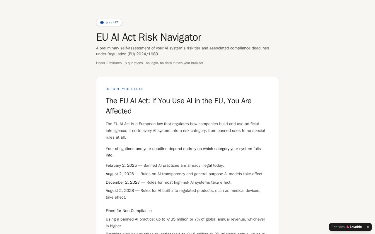 Preview of EU AI Act Risk Navigator