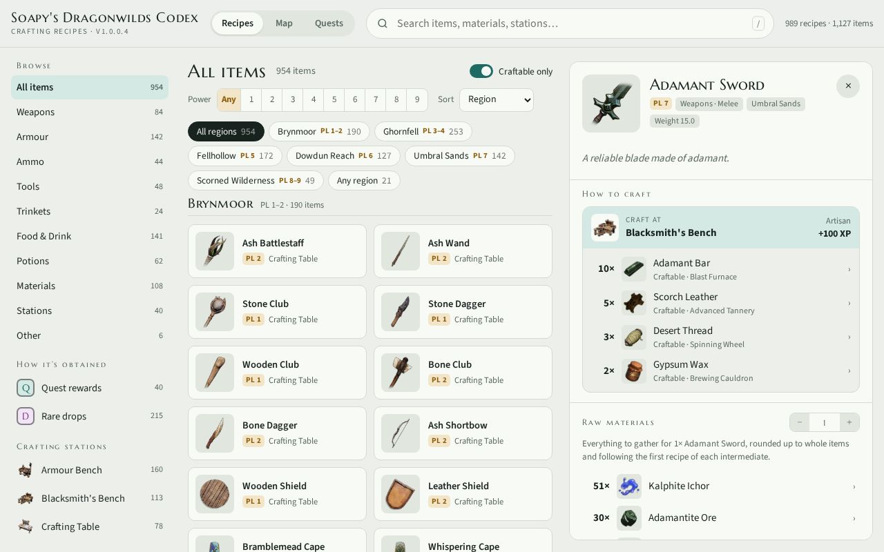 Preview of Dragonwilds Codex Site