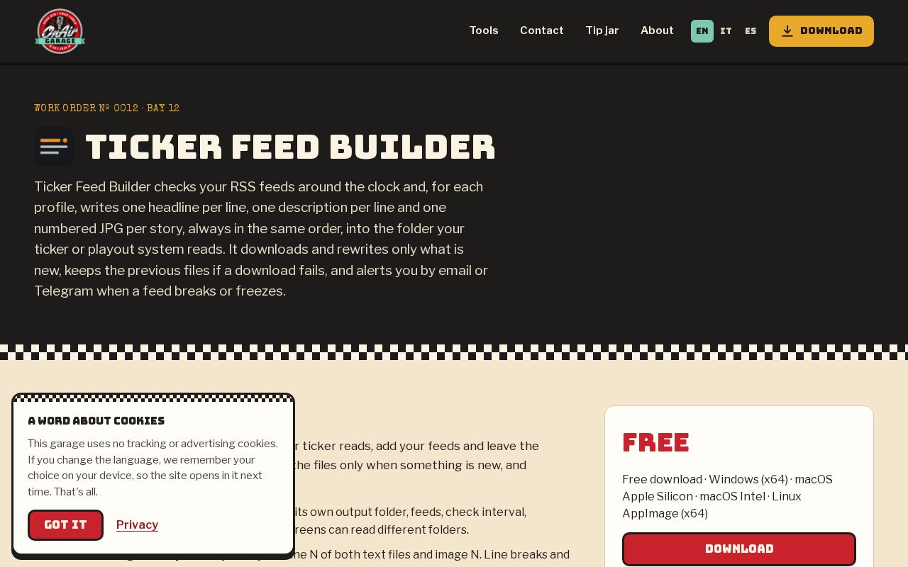 Preview of Ticker Feed Builder
