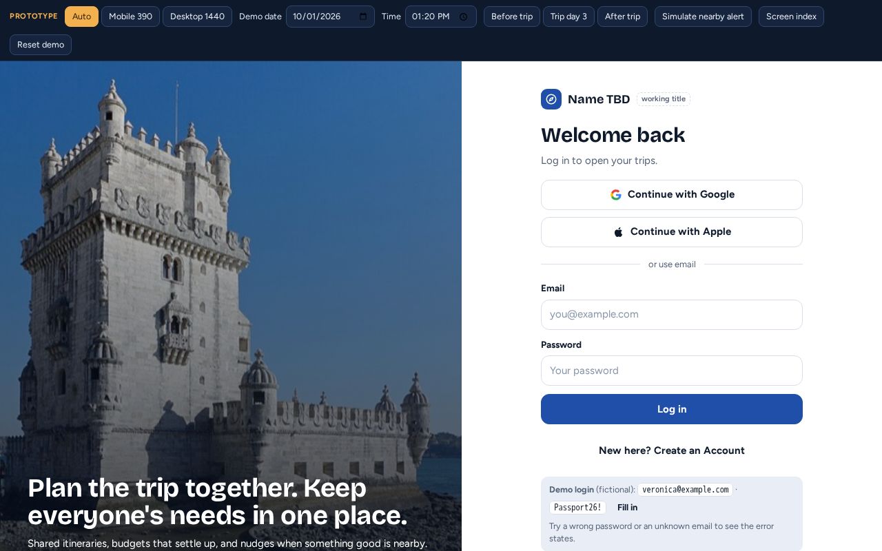 Preview of Trip Planner Prototype