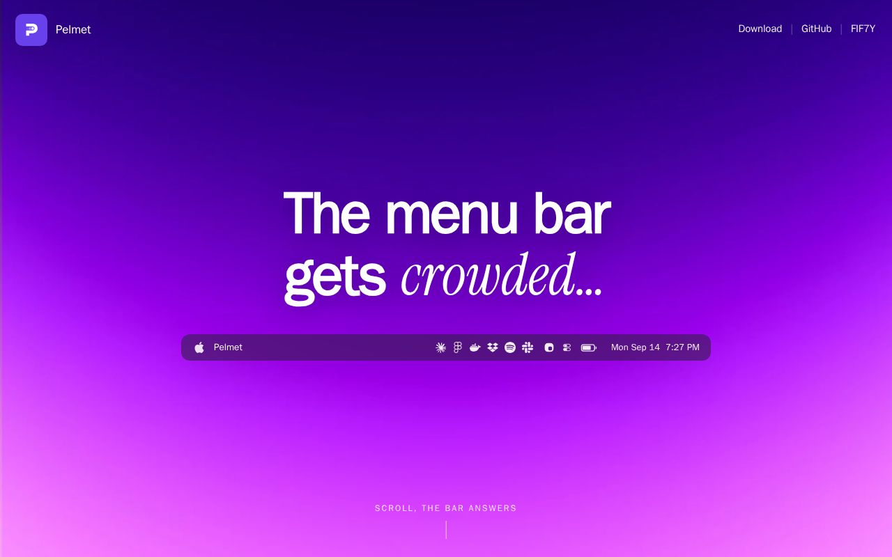 Preview of A calm menu bar, done the native way. Hides the icons you don't need until you do.
