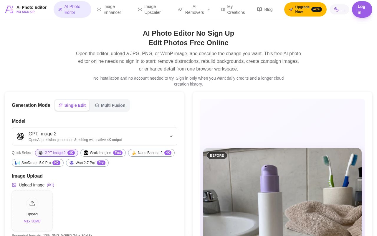 Preview of AI Photo Editor No Sign Up