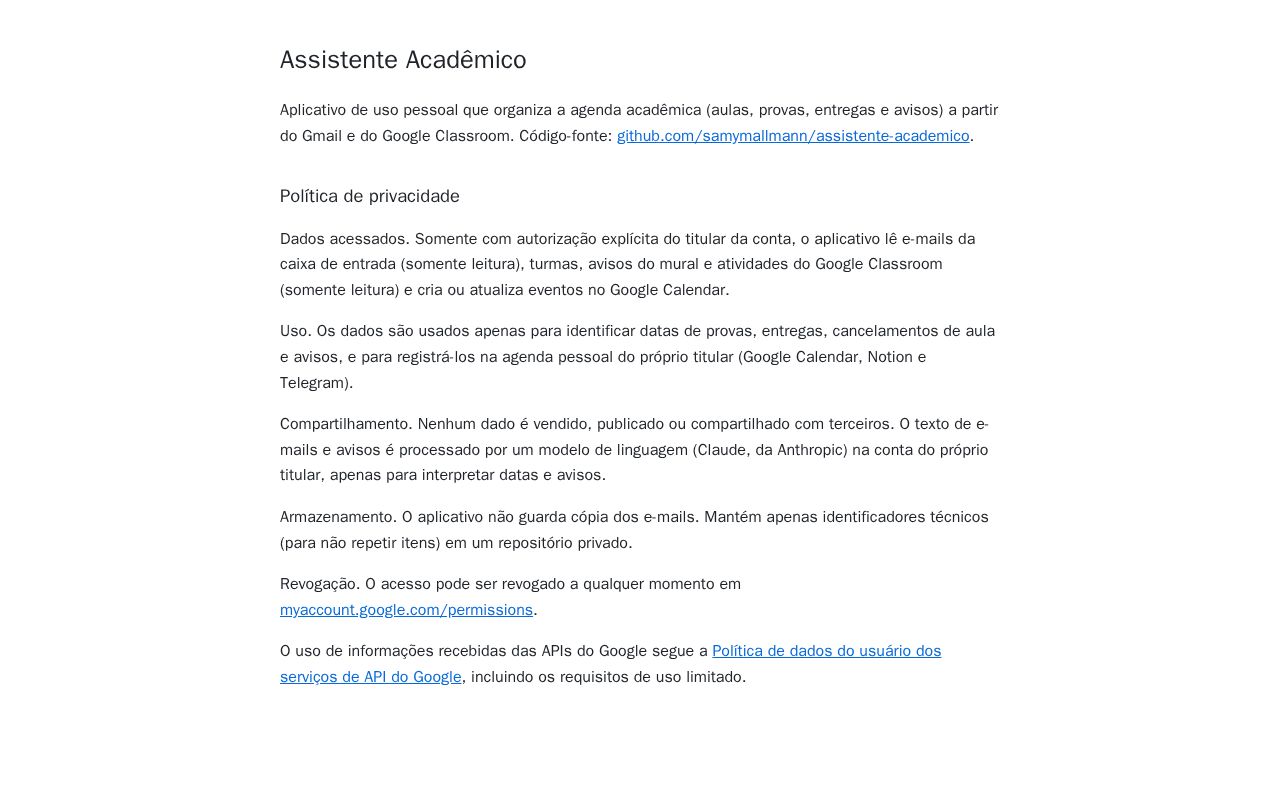 Preview of Assistente Academico