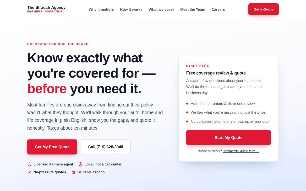 Preview of Public marketing site for The Strauch Agency (Farmers Insurance, Colorado Springs)
