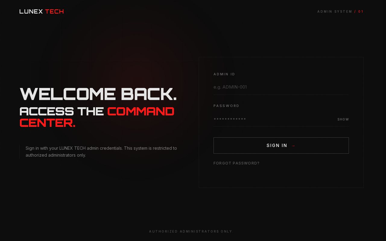 Preview of Lunextech Admin