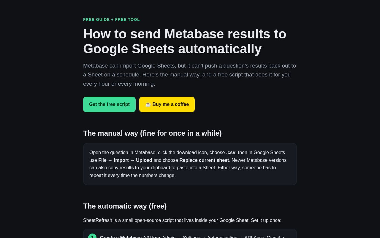 Preview of Metabase Sheets Sync