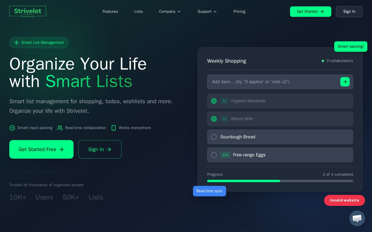 Preview of Strivelet | Smart, Collaborative List Management Application