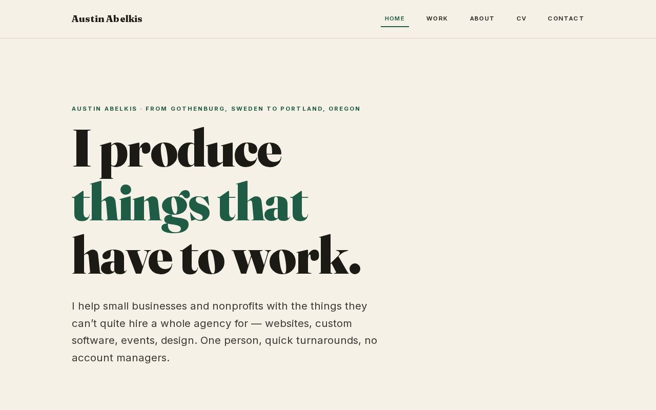 Preview of Portfolio — Austin Abelkis. Producer, builder, sommelier.