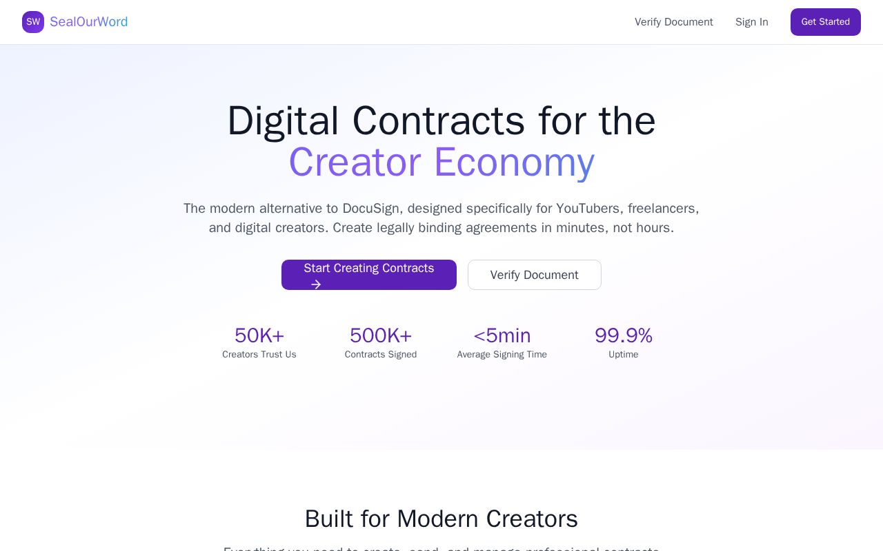 Preview of SealOurWord - Digital Contracts for Creators & Freelancers