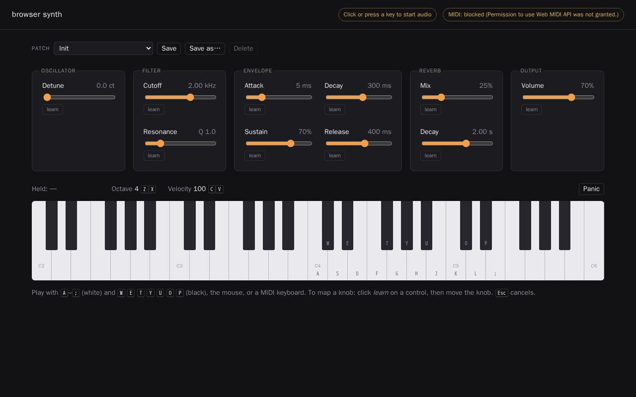 Preview of browser synth