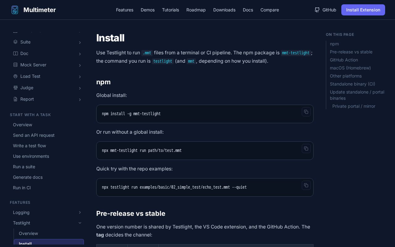 Preview of GitHub Action to run Multimeter (.mmt) API tests, suites, and docs with Testlight
