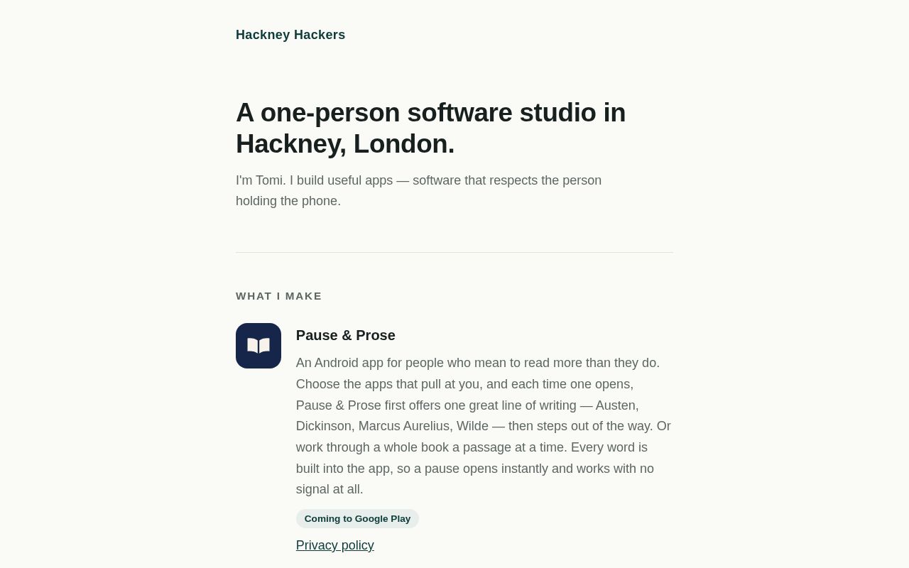 Preview of Hackney Hackers Ltd - studio website