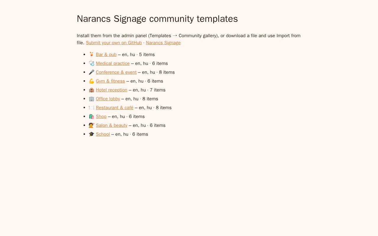 Preview of Narancs Signage templates