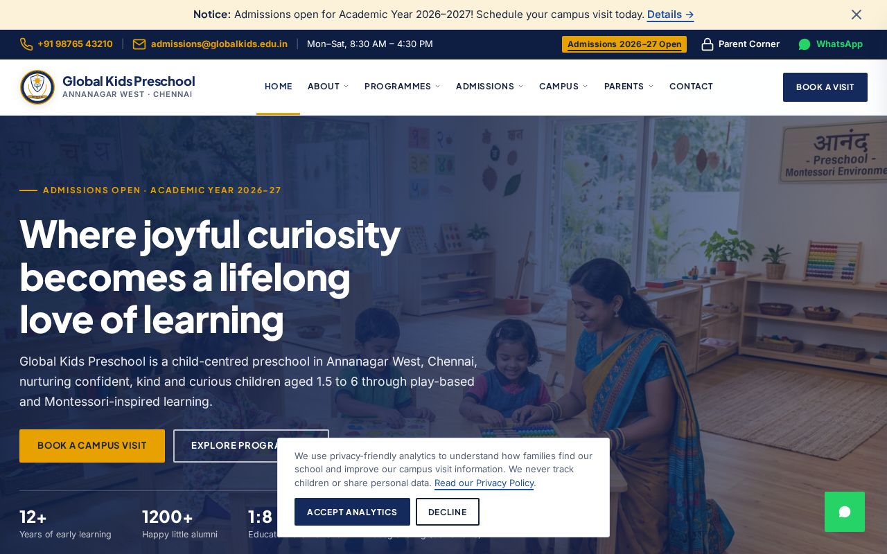 Preview of Global Kids Preschool Site