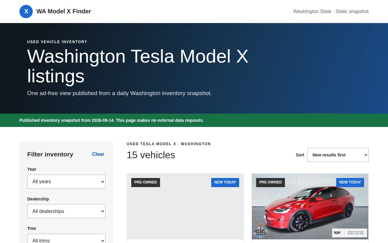 Preview of Ad-free Washington Tesla Model X inventory finder
