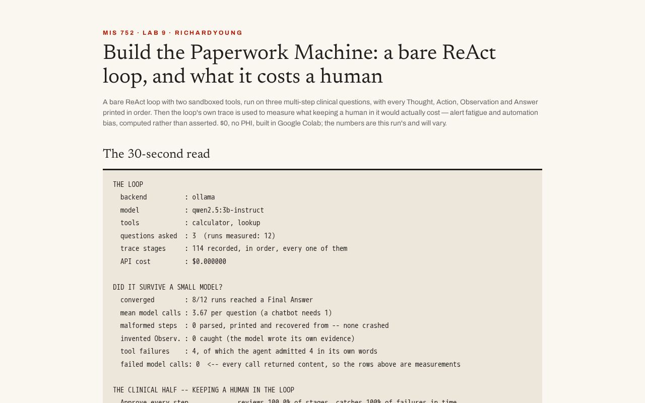 Preview of Build the Paperwork Machine: a bare ReAct loop, and what it costs a human