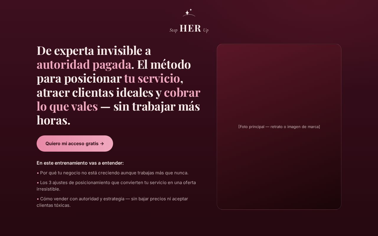 Preview of Plantilla de landing (VSL + calendario + formulario)basada en el estilo de Step Her Up.