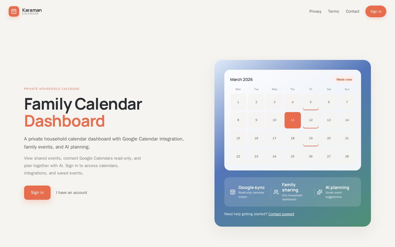 Preview of Family Calendar App