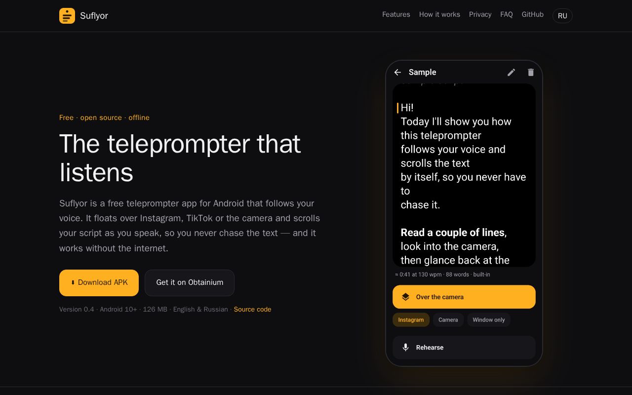 Preview of Voice Teleprompter Android
