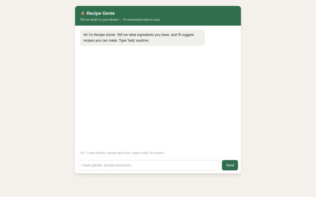Preview of Recipe Genie Chatbot