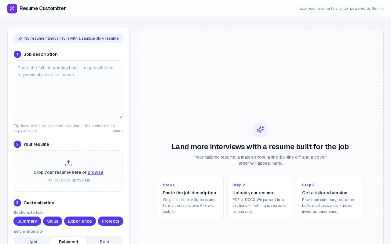 Preview of Resume Customizer