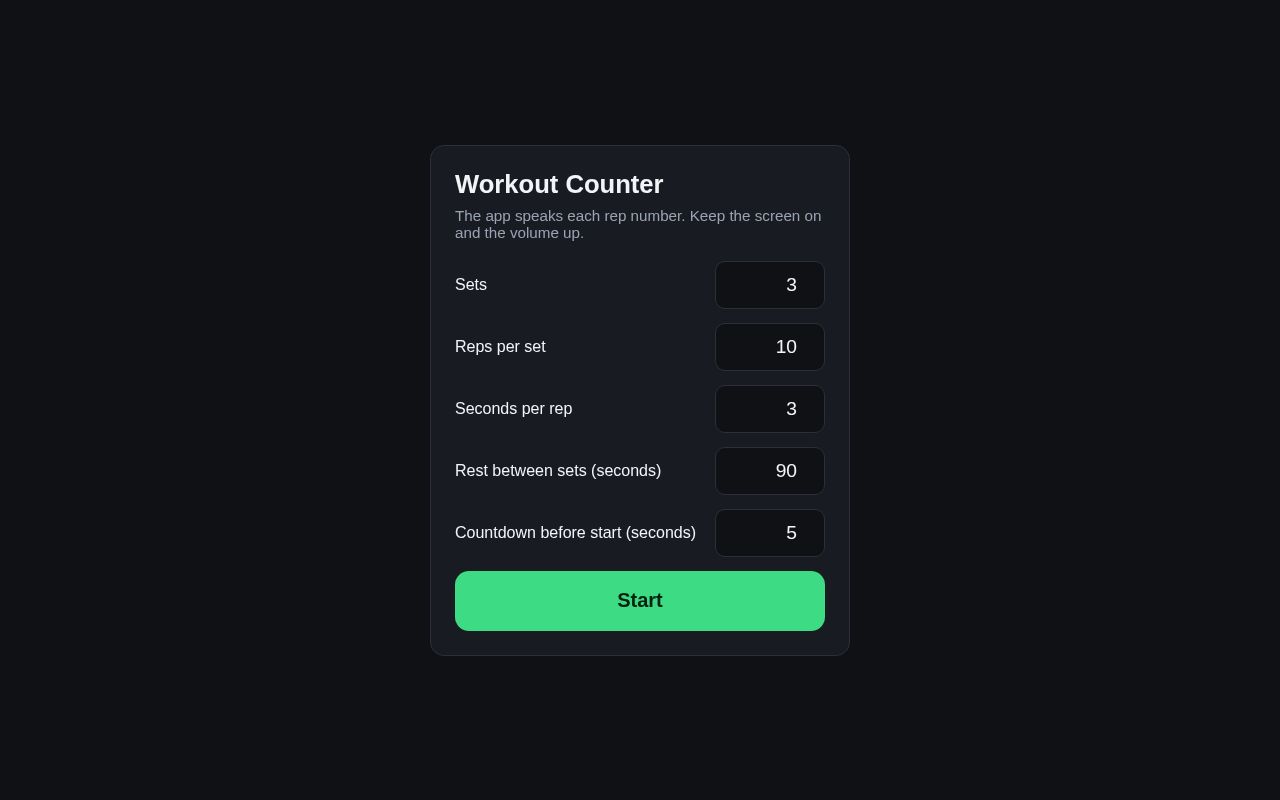 Preview of Voice-counted rep and set timer PWA