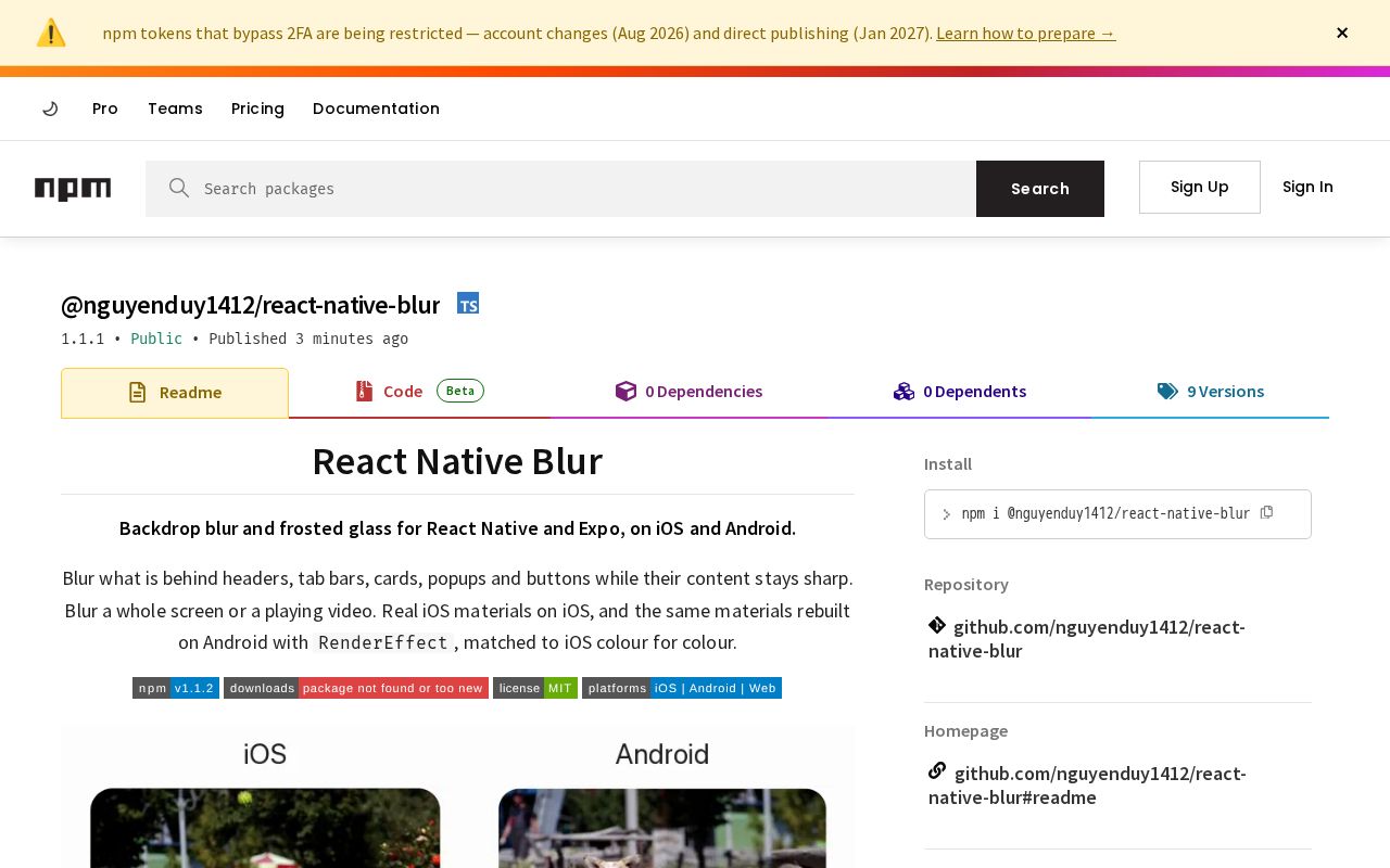 Preview of React Native Blur