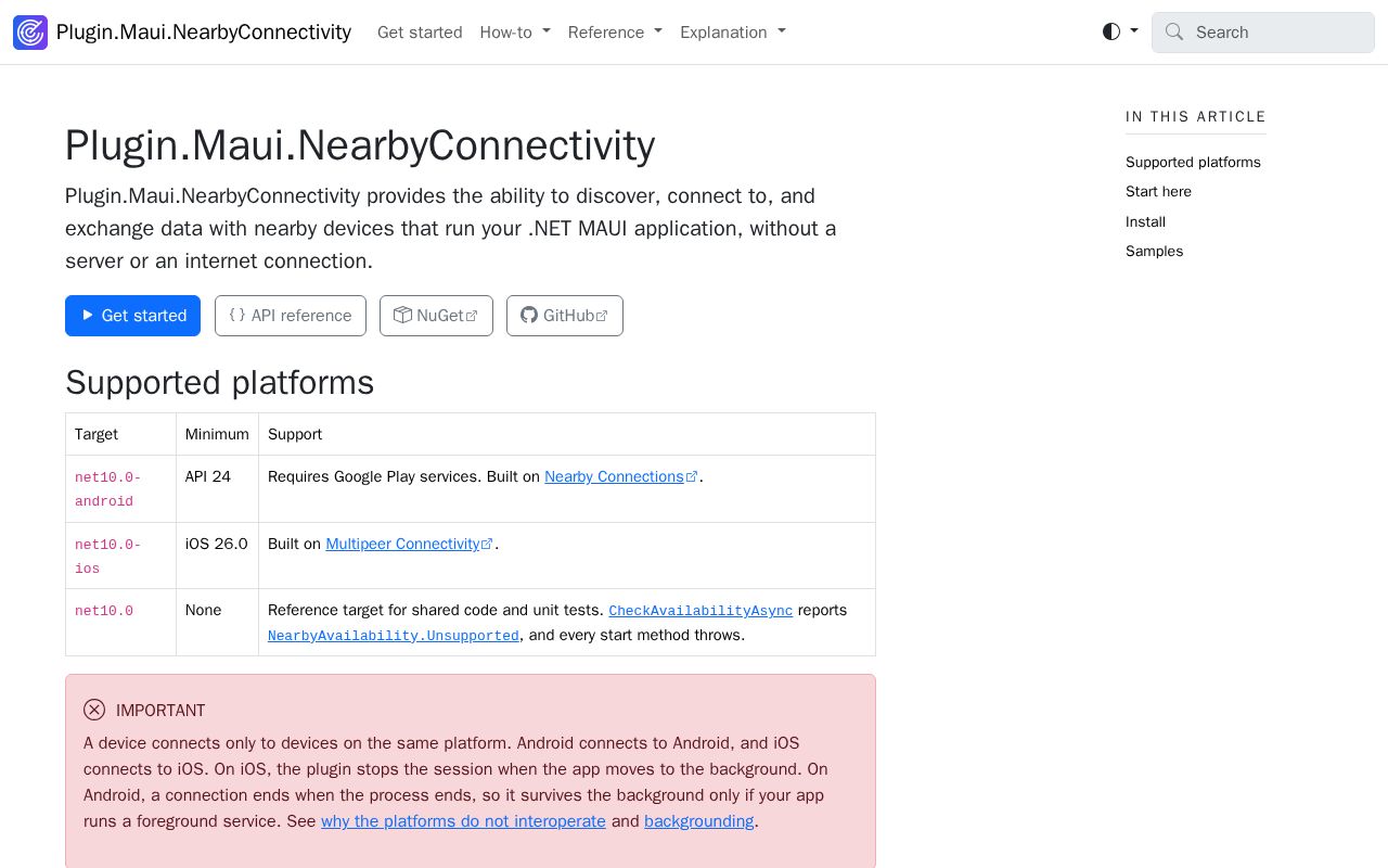 Preview of Plugin Maui NearbyConnectivity