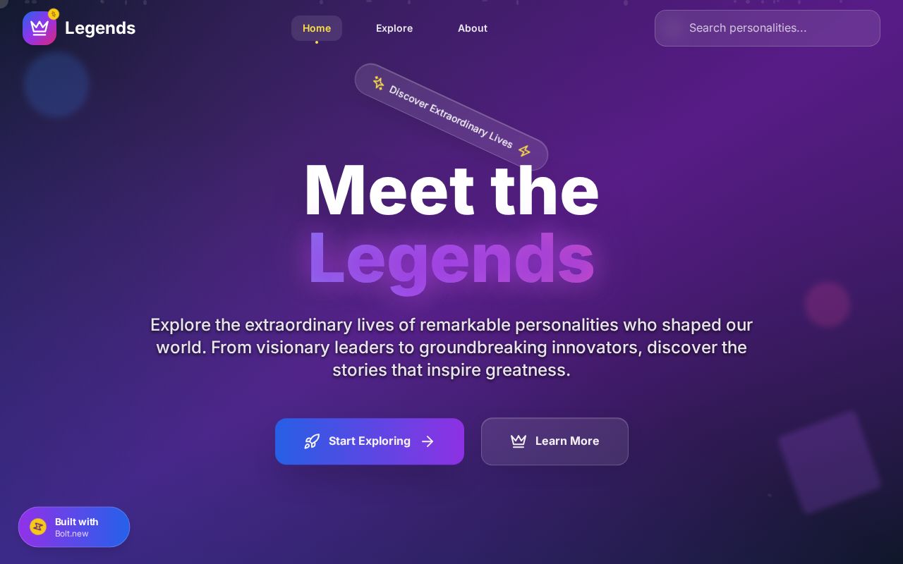Preview of Website and App Titled, " Meet the Legends"
