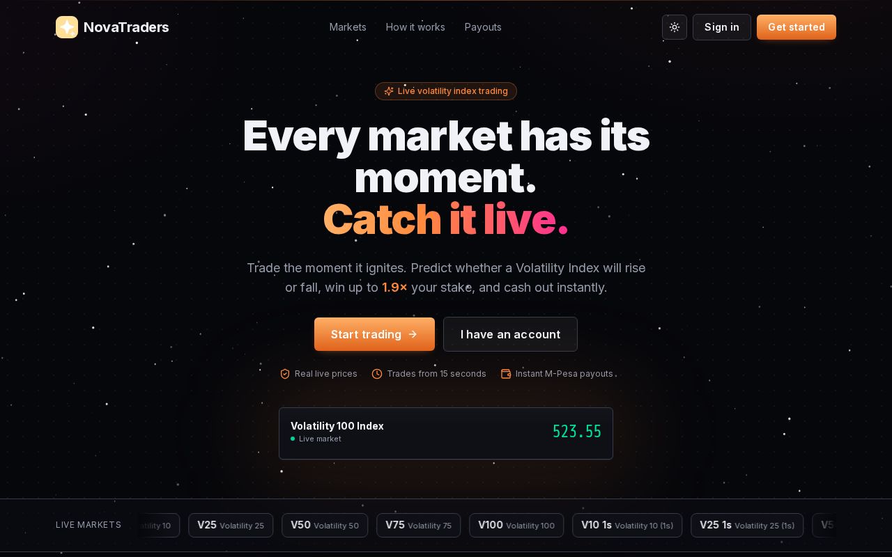 Preview of Voltrix — live volatility-index trading platform