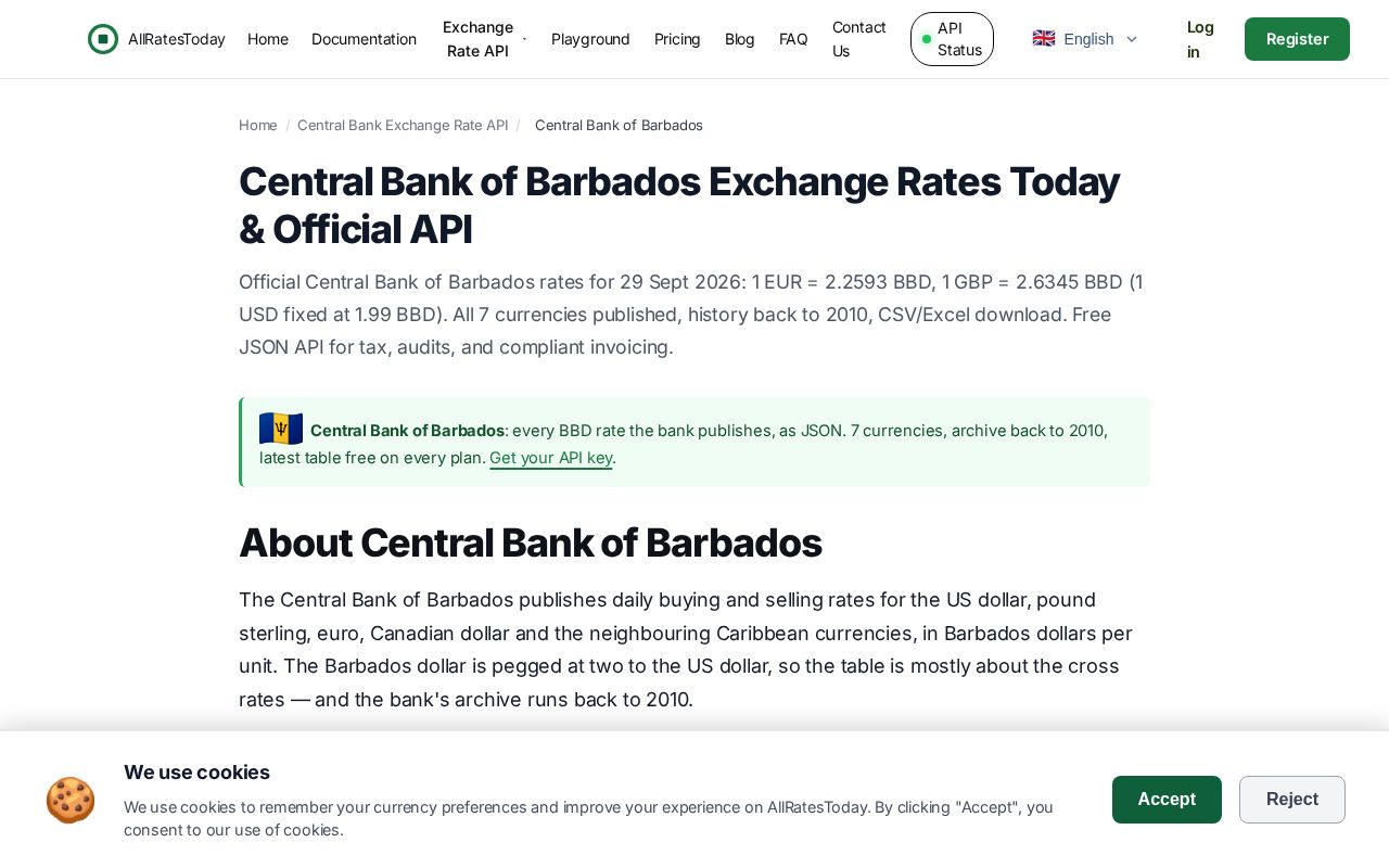 Preview of Central Bank Of Barbados Exchange Rate
