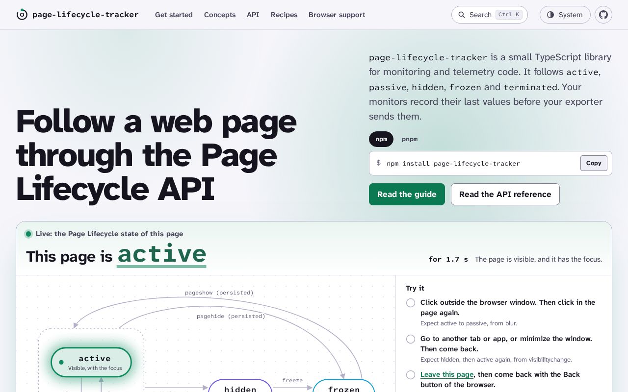 Preview of Page Lifecycle Tracker