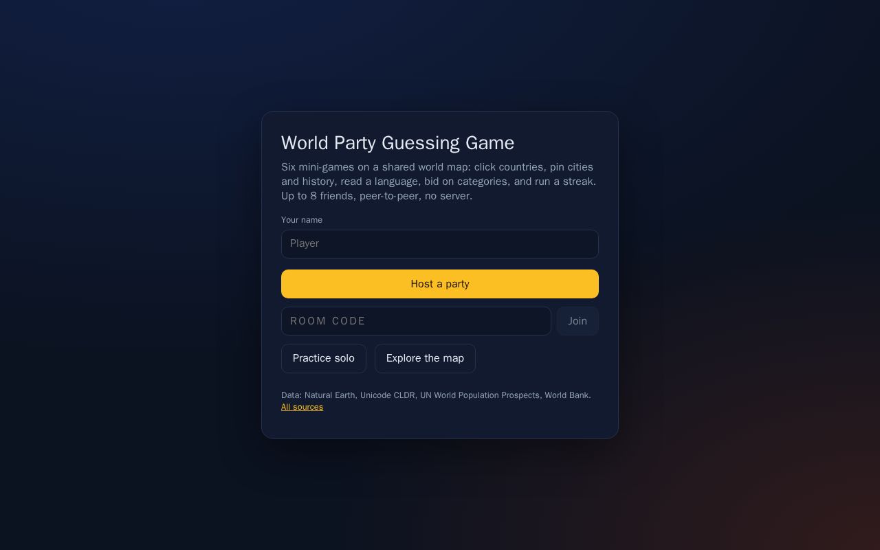 Preview of World Party Guessing Game