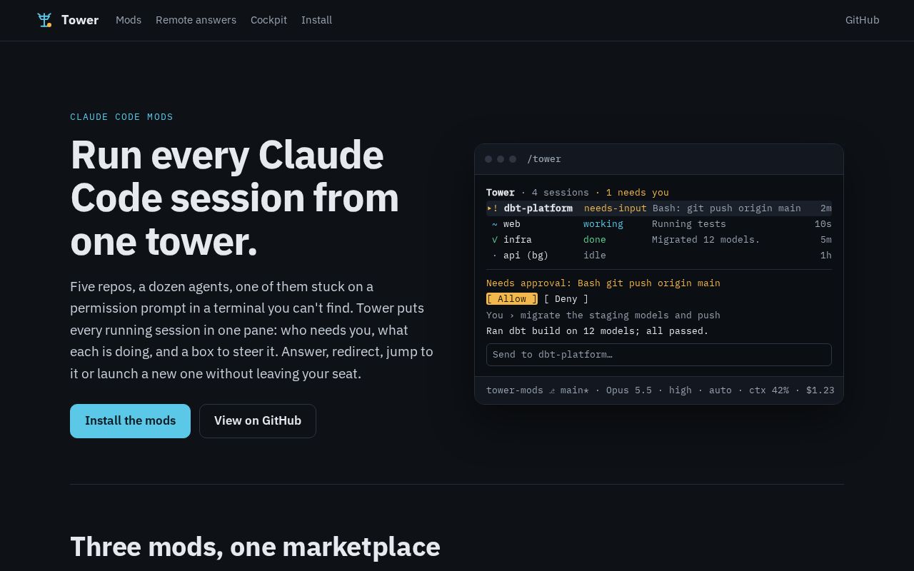 Preview of Tower: a cockpit for every Claude Code session