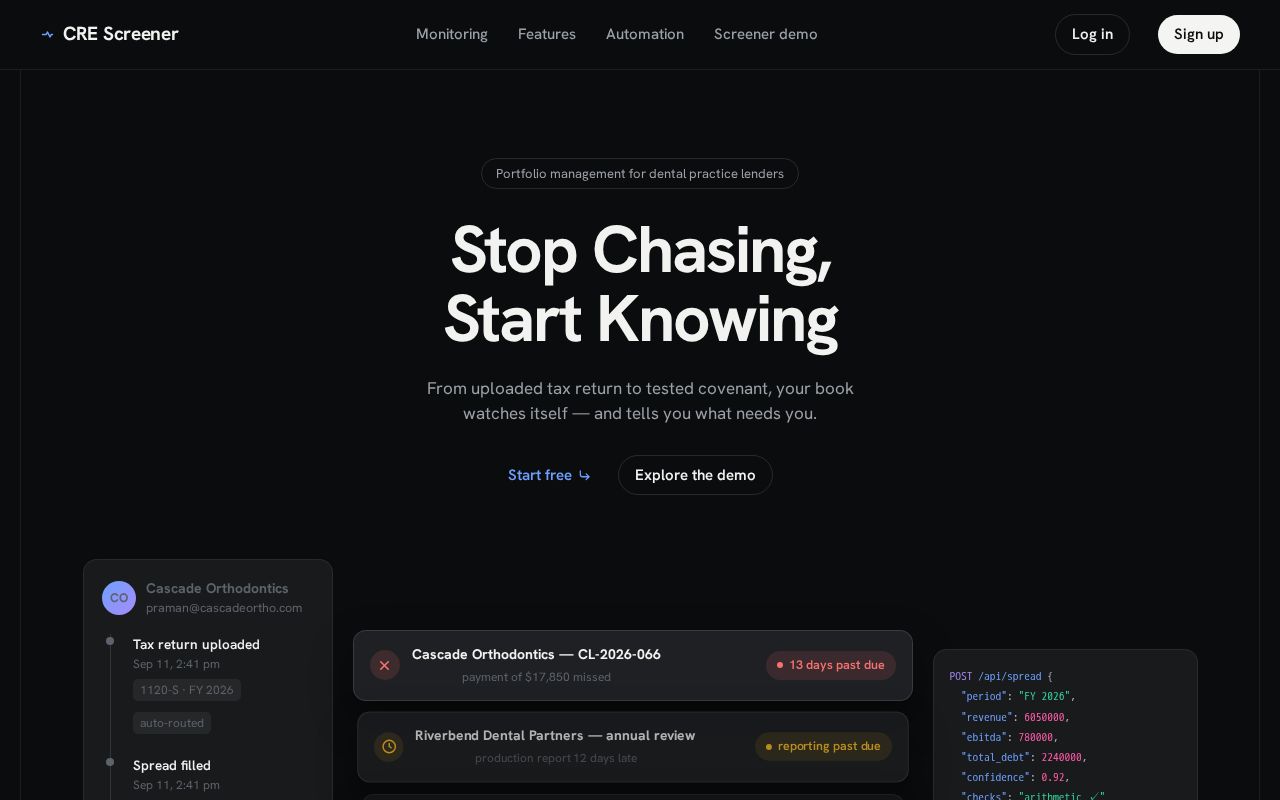 Preview of CovenantAI — commercial loan portfolio prototype (crescreener.com)