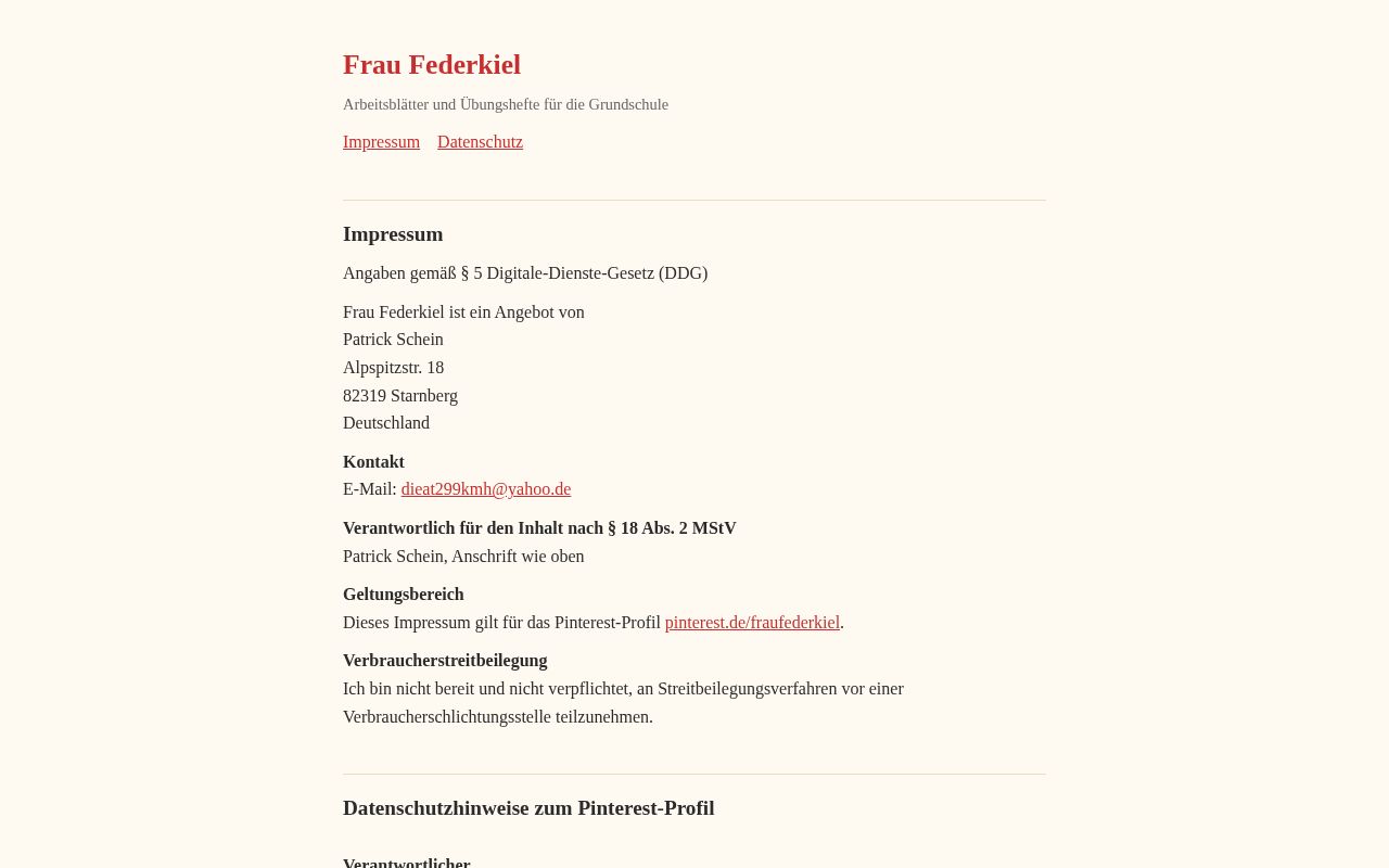 Preview of Frau Federkiel – Impressum
