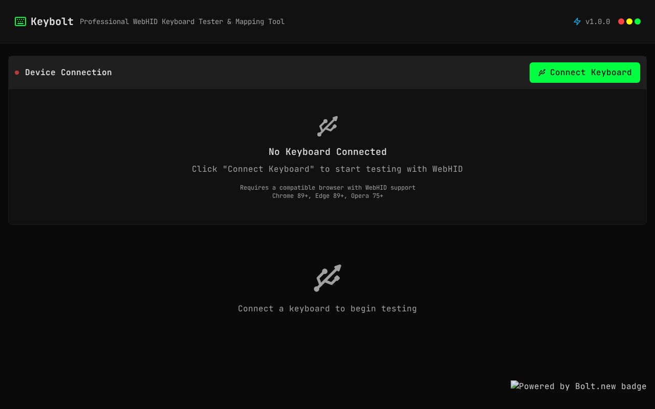 Preview of Keybolt - Dynamic keyboard mapping & testing in browser