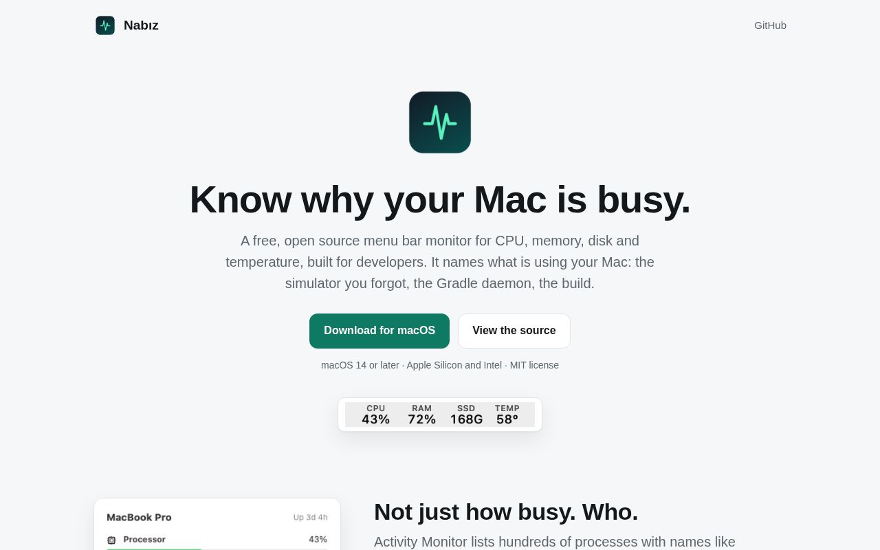 Preview of Nabız: know why your Mac is busy