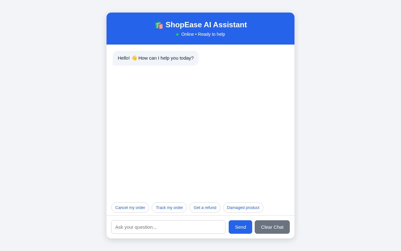 Preview of Shopease Chatbot