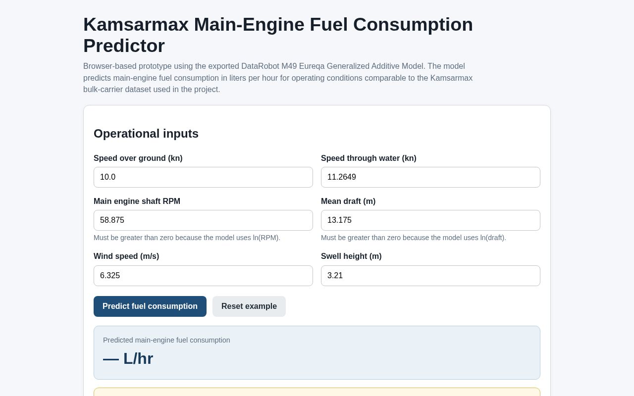 Preview of Kamsarmax Fuel Consumption Predictor